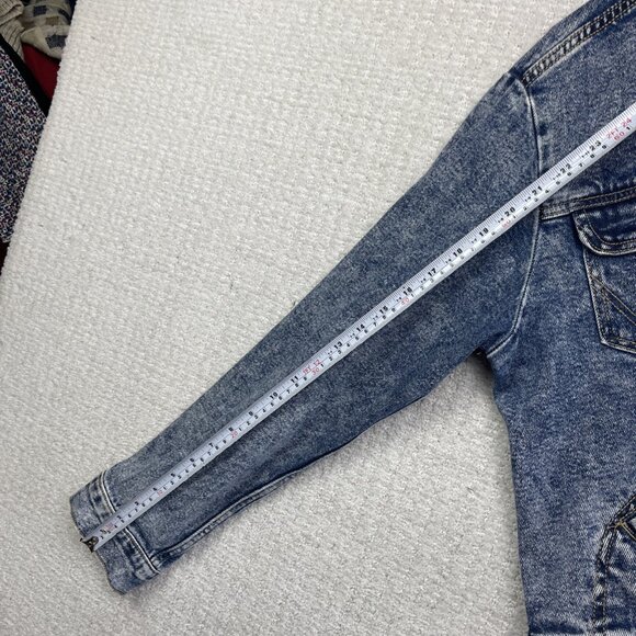 Y2K Wrangler Blue Denim Jean Jacket Women’s XL Trucker Distressed Pockets - Picture 9 of 14
